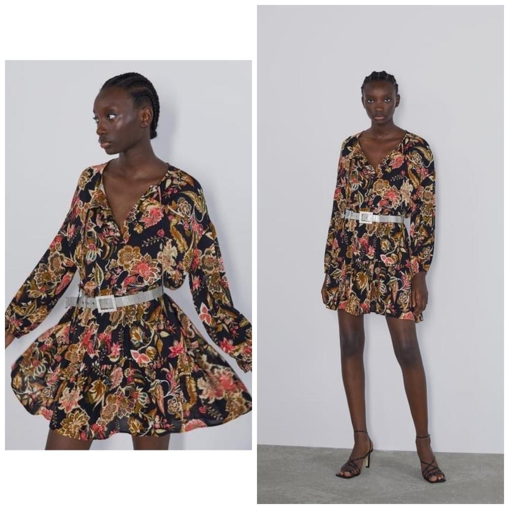 Zara boho floral mini dress size S